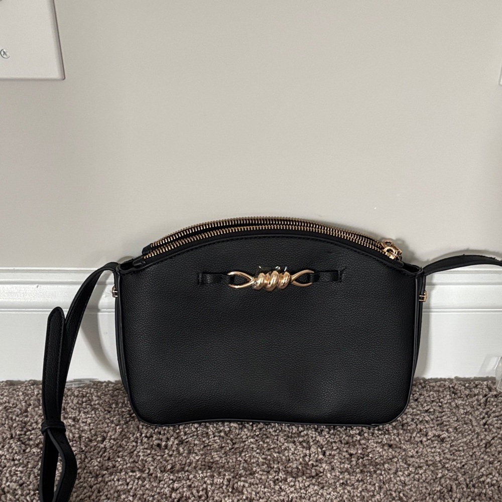 Anne Klein Black Crossbody Bag with Gold Accents
